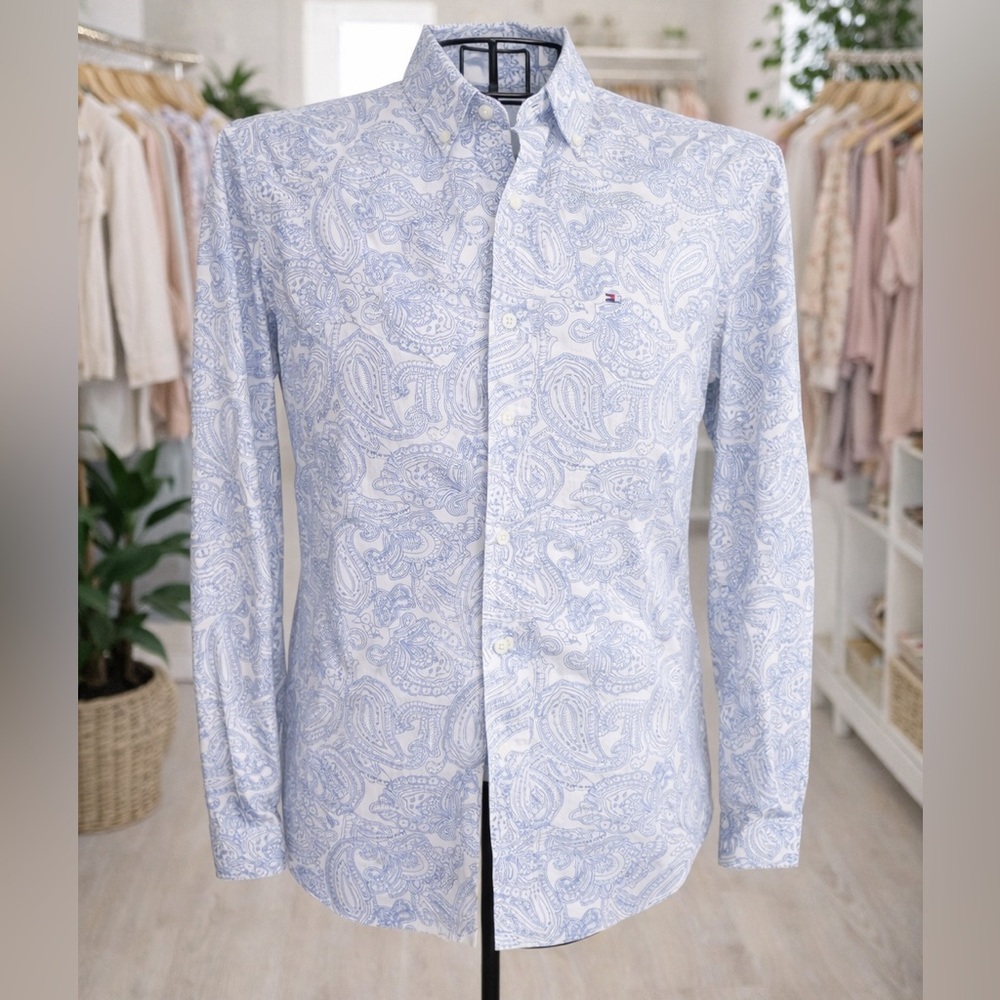 Tommy Hilfiger White and Blue Paisley Shirt